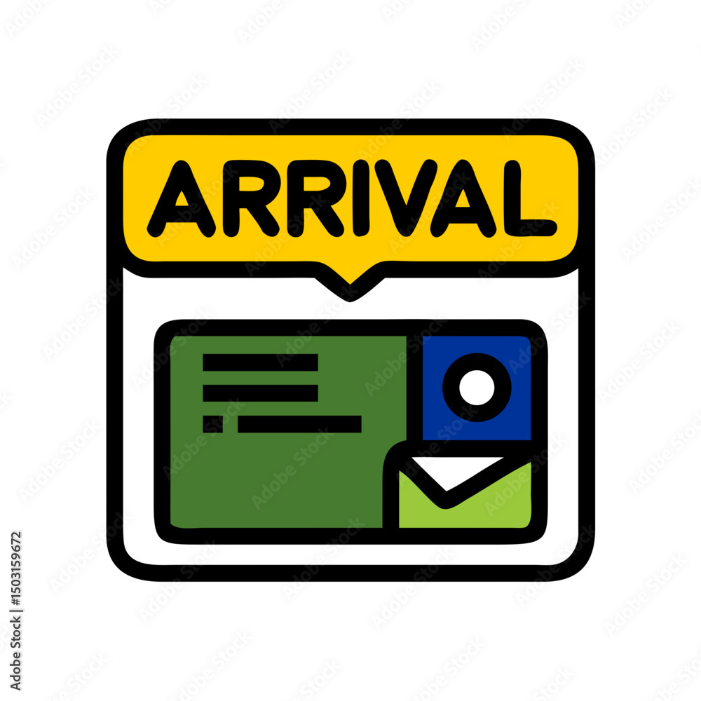Poster arrival notification icon for transportation services with map and message elements