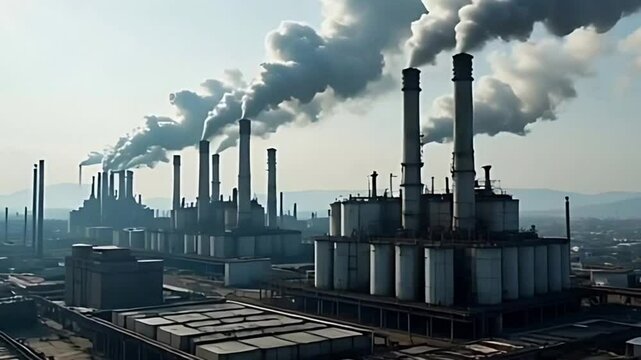 Industrial Site with Emission Stacks from Above
