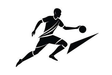 Dynamic soccer player silhouette dribbling ball action shot