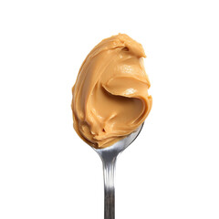 A spoonful of delicious peanut butter, capturing its creamy texture and inviting taste