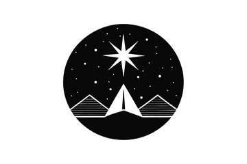 Night sky star mountains tent camping adventure graphic design