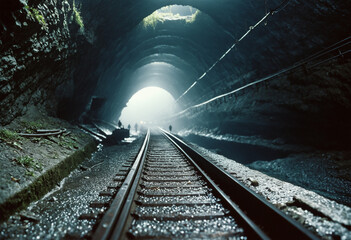 Fototapeta premium railway tunnel in the night