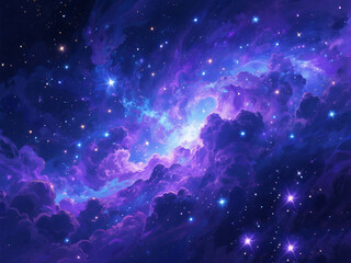 Stunning Purple Nebula and Star Cluster in Deep Outer Space – Cosmic Cloudscape