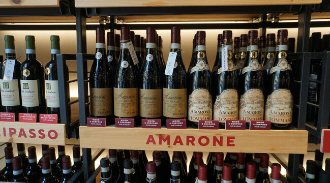 Verona, Italy - May 12, 2025: Amarone Della Valpolicella italian red wine an elegant and rich dry red wine
