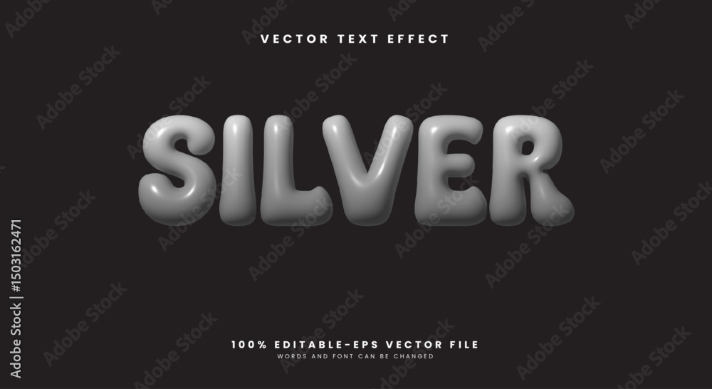 Poster silver inflated style 3d editable text effect template