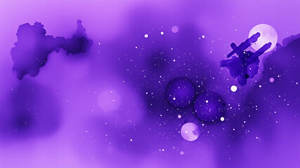 Abstract purple cosmic background design with planets and stars