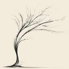 Fototapeta premium Windswept tree sketch in monochrome tones