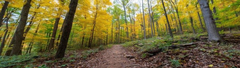 Fototapeta premium Autumn hiking adventure through colorful forest trails in nature scenic landscapes vibrant environment serene viewpoint