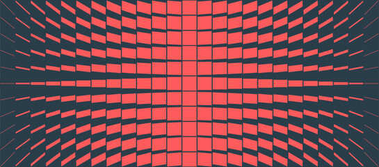 A hypnotic wide red and black grid bends across the canvas, simulating a soft warp or tunnel. Bold linear rhythm meets geometric abstraction in this stylish digital vector piece. Ultra wide wallpaper