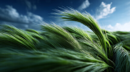 Weizenfeld im Wind unter dramatischem Gewitterhimmel