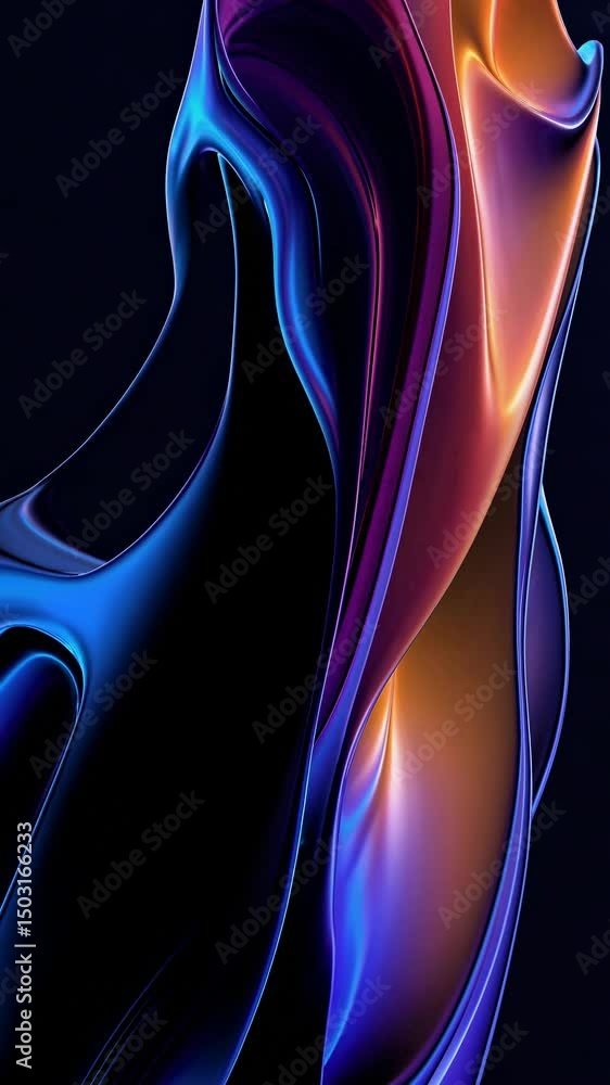 Poster abstract video concept with vibrant flowing shapes in blue and orange hues. captured from a low-angl