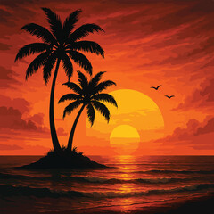 tropical sunset with palm trees