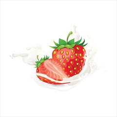 Strawberry yogurt milk isolated on white background