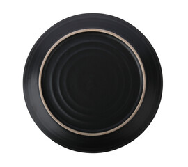 Round ceramic empty plate Dark blue isolate on white background, top