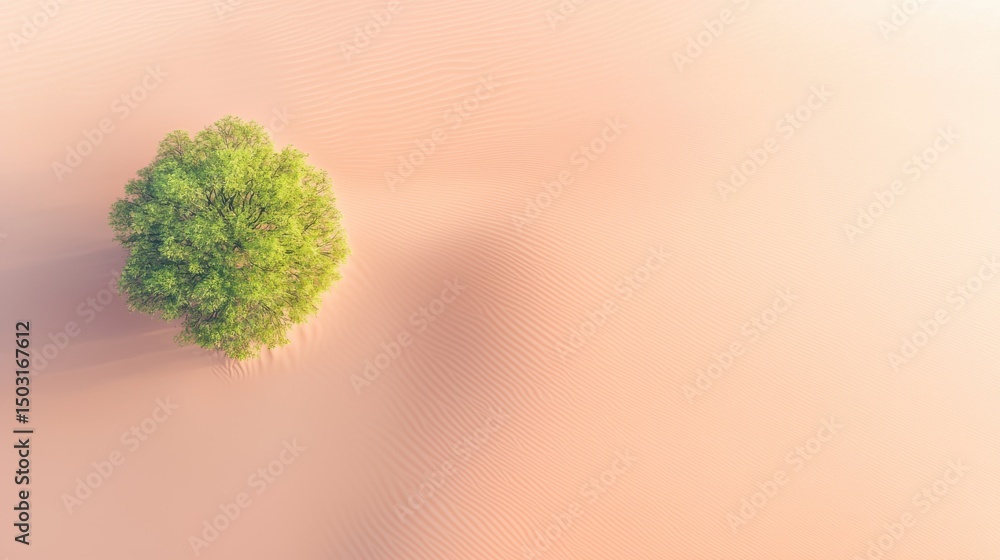 Poster a minimalistic and serene image featuring a single spherical plant in a vivid green hue set against 