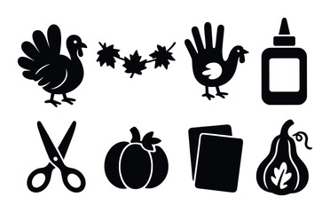 Thanksgiving craft silhouette icons set – simple holiday diy and creative symbols