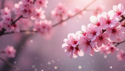 Obraz premium Delicate pink sakura blossoms in full bloom, cascading pattern , japanese flowers, petal pattern, flower