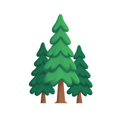 Fototapeta premium Three illustrated pine trees standing tall, a symbol of nature and the environment