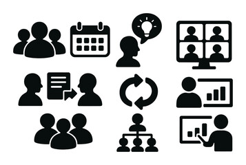 Team collaboration silhouette icons set &ndash; teamwork, communication, productivity designs