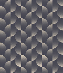 Bold geometric retro split circles pattern with halftone stipple texture in a seamless format. Divided ovals design creates rhythm and balance. Perfect for modern textile or trendy fashion prints