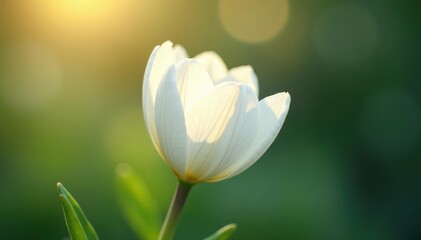 Obraz premium Delicate white flower, petals unfurled on bright backdrop , pure, botanical, bloom