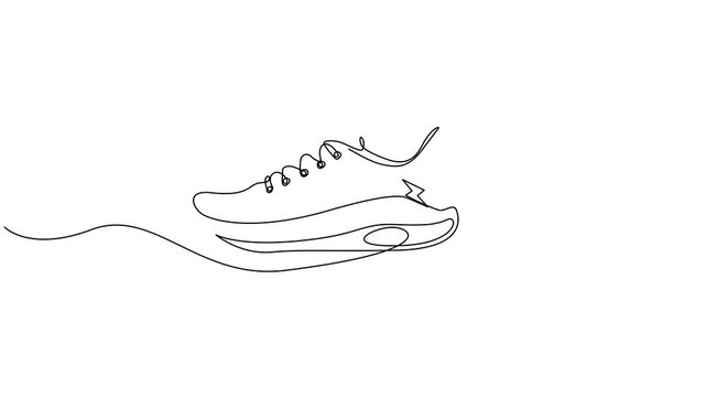 Self drawing line animation Pair of sneakers continuous one single line drawn concept video, Continuous one line drawing of shoes animation. one line sneakers 4k video.