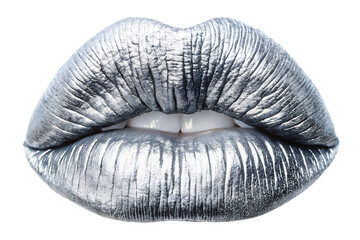 Silver lips and kiss isolated on white background. PNG Transparent file type with high definition quality And vibrant color grading Available.