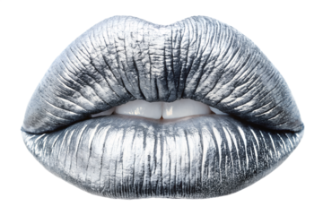 Silver lips and kiss isolated on white background. PNG Transparent file type with high definition quality And vibrant color grading Available.