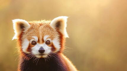 Fototapeta premium Close up portrait of a red panda in soft golden light. Endangered species, wildlife conservation.