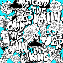 Doodle graffiti background vector illustration. Hand drawing of graffiti doodle elements.