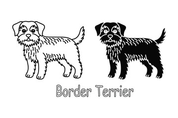 Border Terrier Line Art, Dog Breeds Coloring Page for Kids