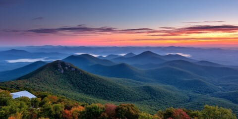 Breathtaking sunrise over mountain range blue ridge mountains landscape photography nature's serenity elevated viewpoints tranquil beauty