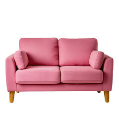 Fototapeta premium A Stylish Pink Sofa with Comfortable Cushions and Wooden Legs