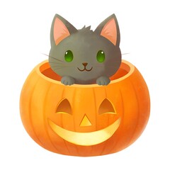 halloween cat with pumpkin