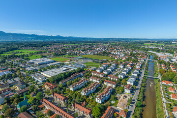 Ausblick auf Kolbermoor an der Mangfall bei Rosenheim im oberbayerischen Chiemgau