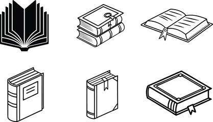 Thin Line Book Icons Set  Vector Education and Reading Symbols Isolated on White

