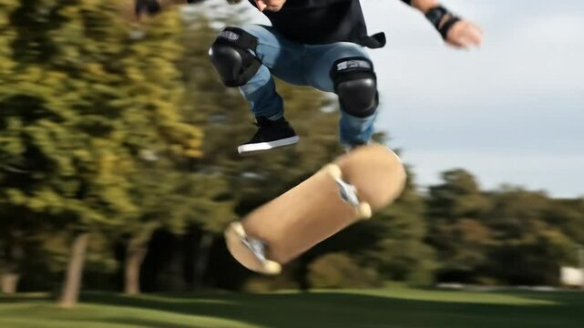 Skateboarding Action in Bowl Young Skater Performing Tricks and Jumps