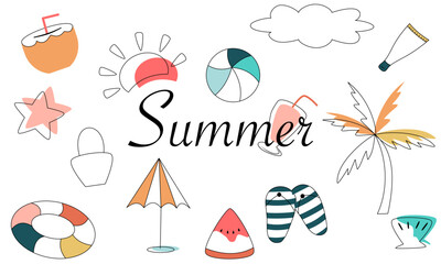 Minimal Hand-drawn Summer Icons Collection with Text