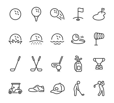 線で構成されたシンプルなゴルフアイコンセット　ベクター素材