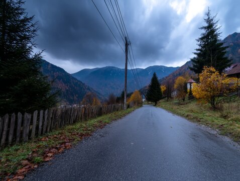 Autumn road journey mountain landscape nature photography cloudy environment low angle view scenic exploration