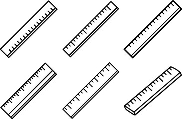Set of ruler outline coloring book page vector illustration line art 