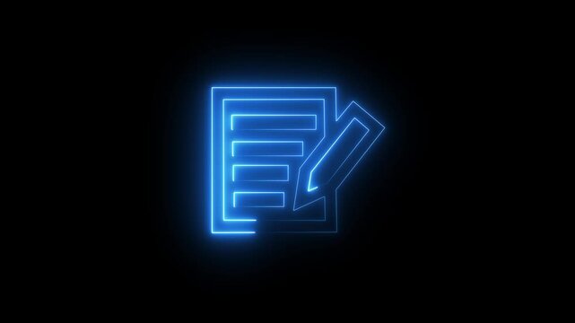 glowing neon blue color page file animation icon on black background web design icon isolated on black background. HD Video motion graphic animation.