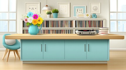 Fototapeta premium Vibrant Floral Arrangement: A captivating interior scene, highlighting a colorful bouquet of flowers resting upon a stylish table, accompanied by decor and accessories.