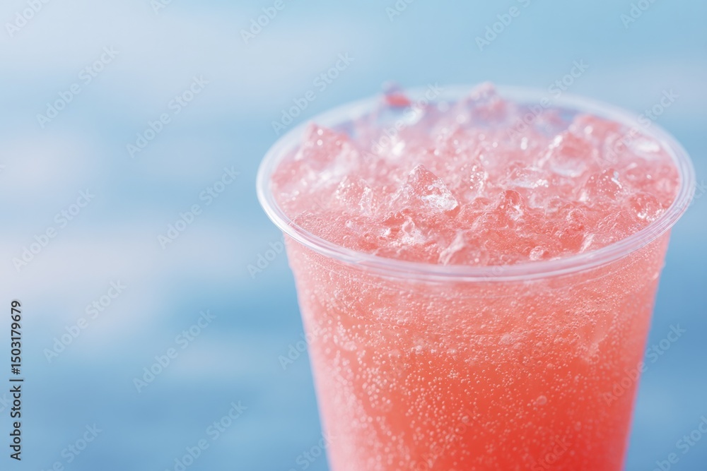 Poster close-up of chilled summer beverage highlighted by minimalistic and clean composition with ample cop