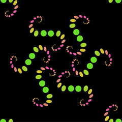 Spiral pattern of green and pink dots forming abstract swirling design transparency background, colorful geometric shapes create seamless pattern