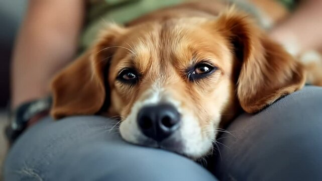 A doge is seeing something with his owner 