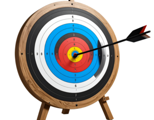 Single arrow hitting bullseye on vibrant archery targe– sports accuracy concept isolated PNG