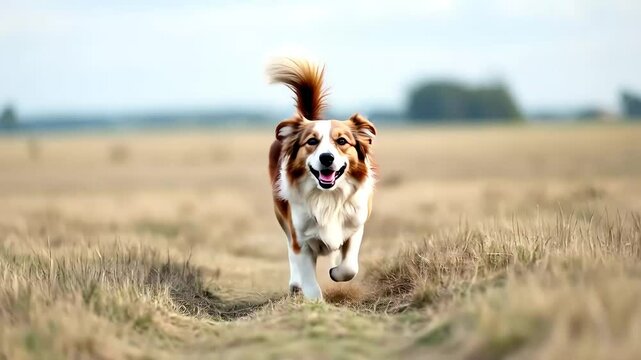 A dog is running in a fild 