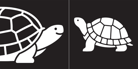 Two vector illustrations of a turtle against a black background are shown.