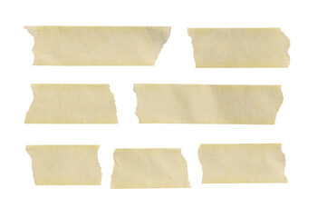 Ripped strips of masking tape forming a textured, adhesive design element, perfect for creative projects and blank space. Isolated